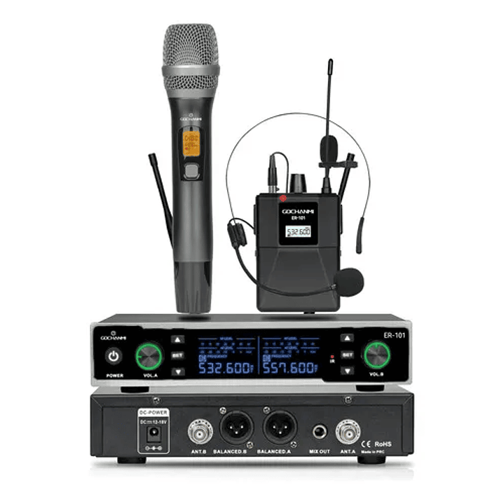 Micrófonos Gc Er101 Inalámbrico 2 Canales Mano Cintillo Uhf  1