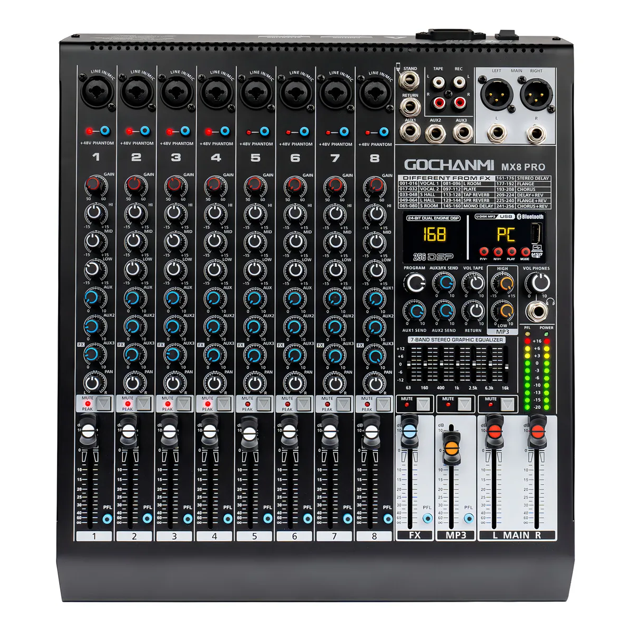 Mezcladora Mx8pro Audio 8 Canales Grabación Eq Usb Bluetooth 1