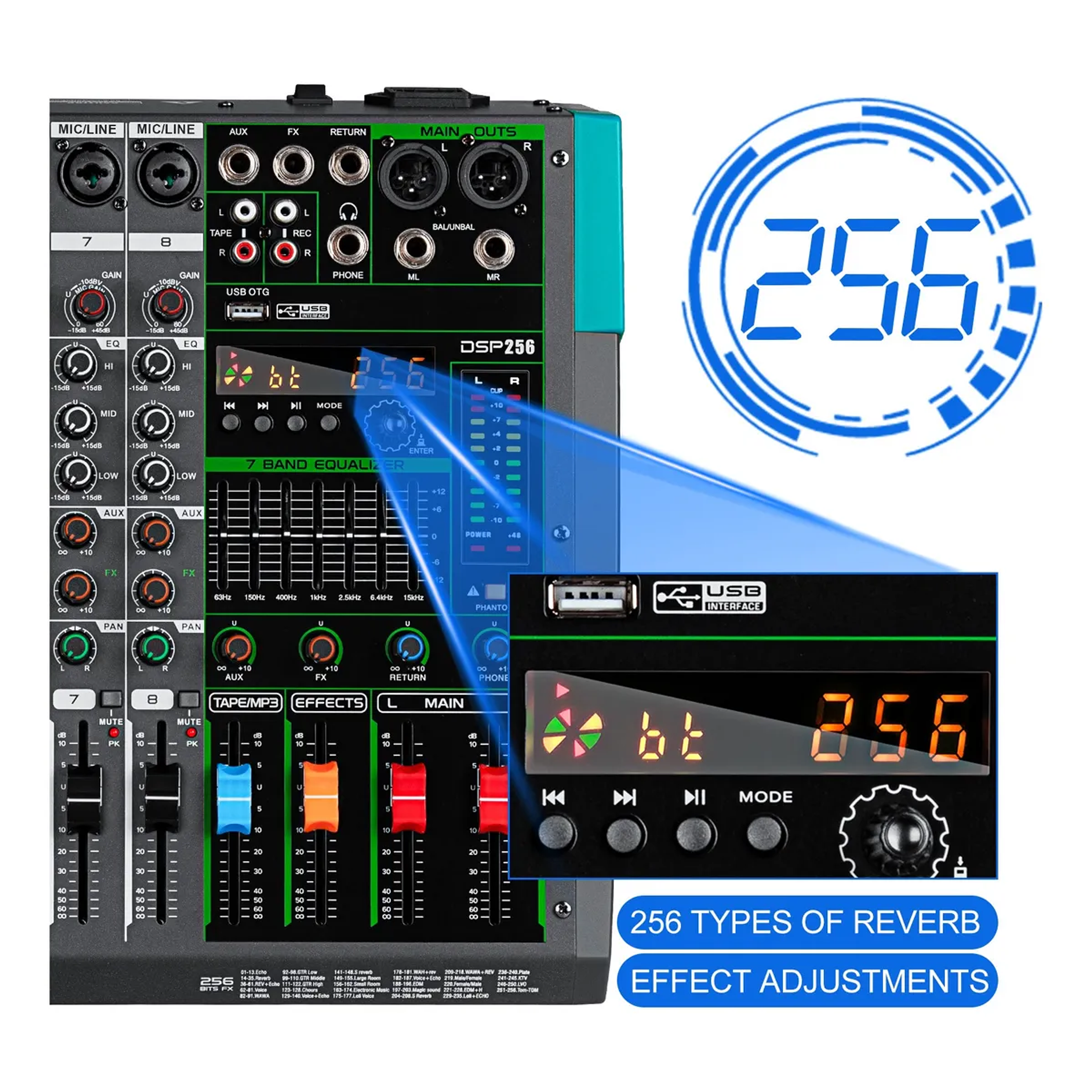 Mezcladora De Audio 8 Canales 256dsp Efectos 3