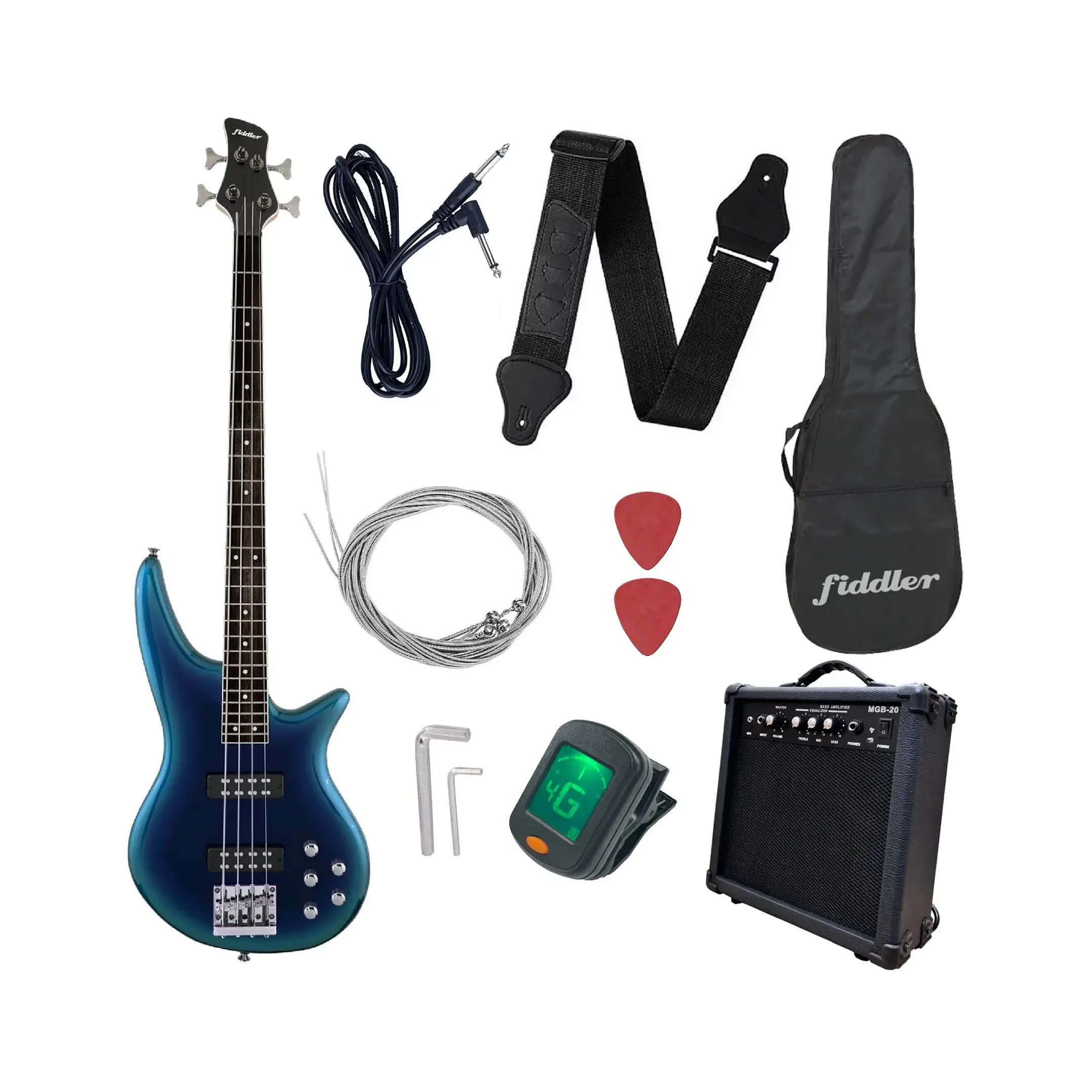 Bajo Eléctrico Azul Fiddler + Amplificador 20 W 1