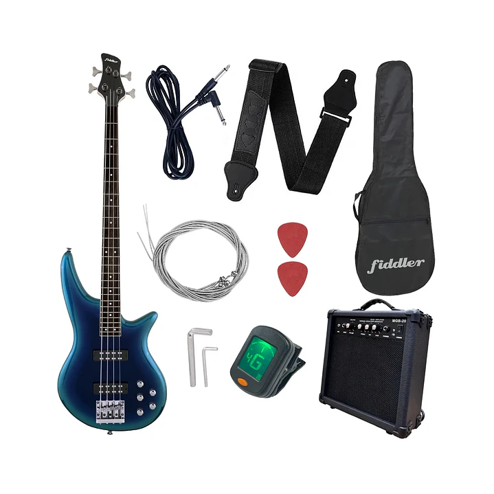 Bajo Eléctrico Azul Fiddler + Amplificador 20 W 1