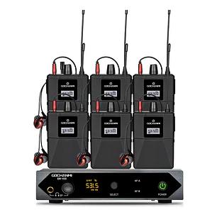 Sistema de Monitoreo Inalámbrico Gochanmi ER103 UHF con 6 Receptores y Audífonos