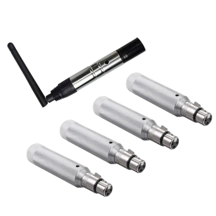 KIT EMISOR – 4 RECEPTORES DMX INALAMBRICO BATERIA 1