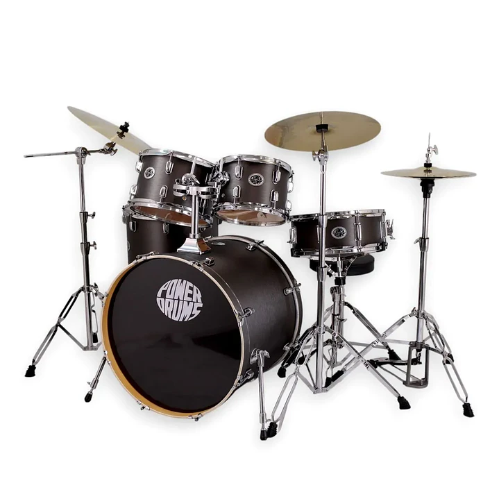 batería acústica PowerDrums 5 color cafe piezas con platillos  1
