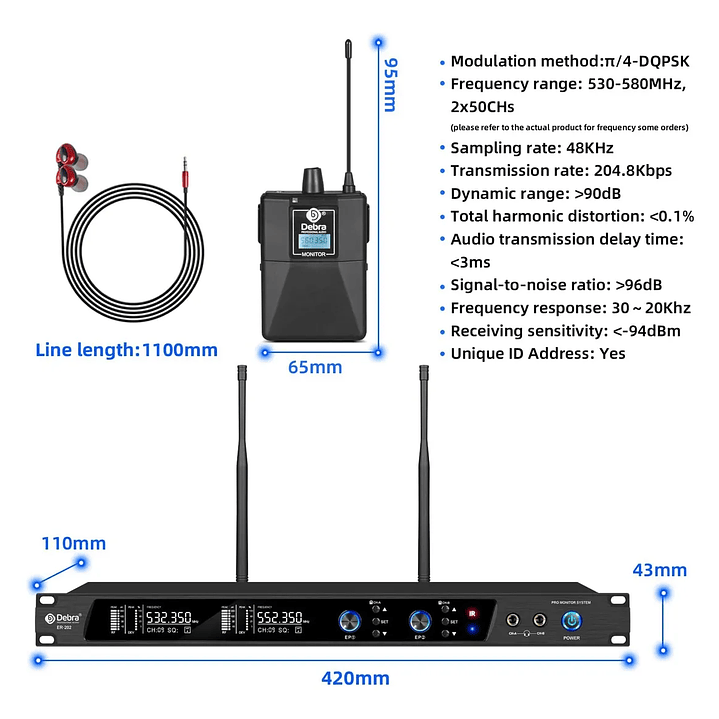 Debra ER202 Wireless In-Ear Monitor (4 receptores) 5