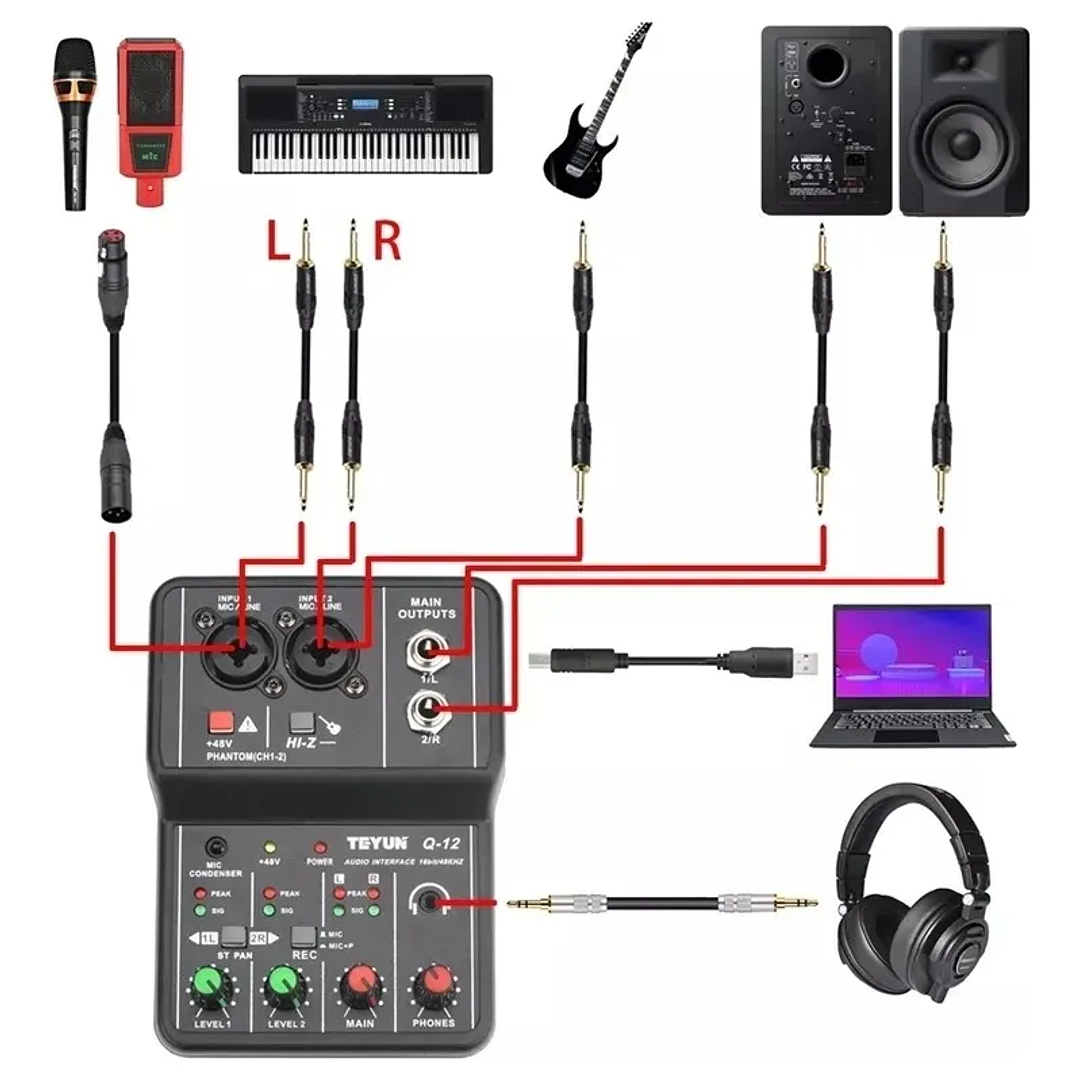 TEYUN Q-12 Interfaz de Audio USB – la solución económica y de calidad para grabación y streaming 2
