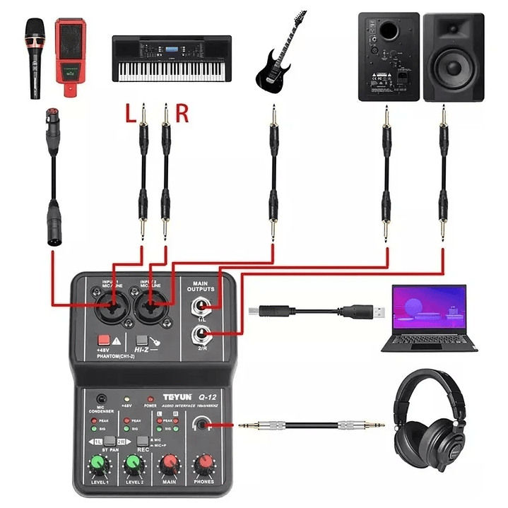 TEYUN Q-12 Interfaz de Audio USB – la solución económica y de calidad para grabación y streaming 2