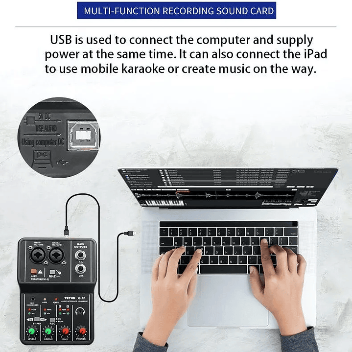 TEYUN Q-12 Interfaz de Audio USB – la solución económica y de calidad para grabación y streaming 4
