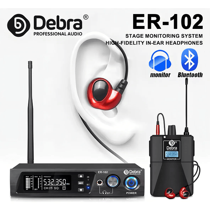 ER102 – Amplificador de audifonos, Receptor Inalámbrico de Audio Profesional (1 Receptor) 8
