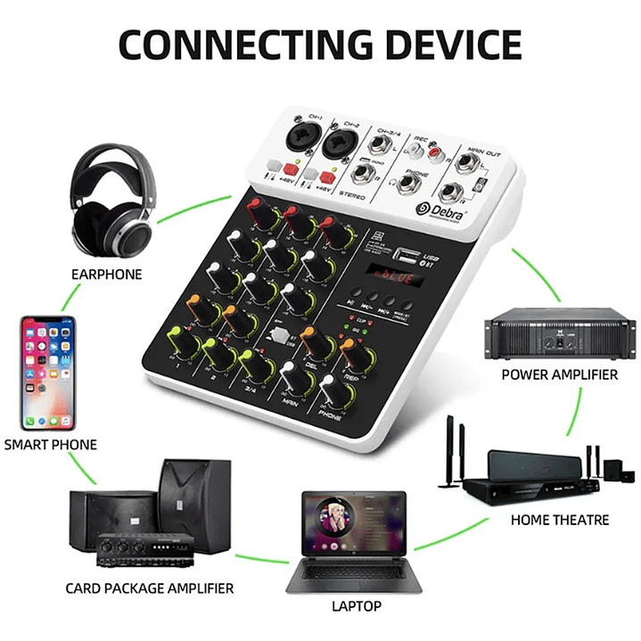 Mezcladora de Audio Debra V4 – Consola de Sonido Compacta Profesional 3