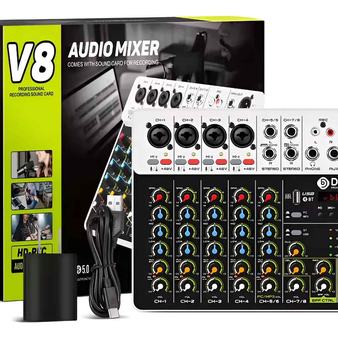 Mezcladora de Audio Debra V8 – Consola de Sonido Profesional Multicanal 1