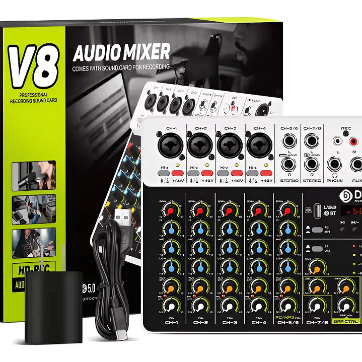 Mezcladora de Audio Debra V8 – Consola de Sonido Profesional Multicanal 1