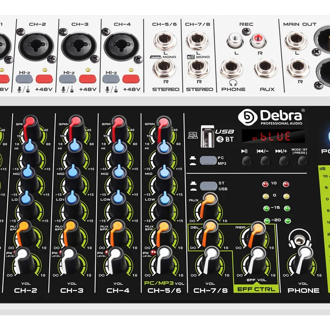 Mezcladora de Audio Debra V8 – Consola de Sonido Profesional Multicanal 2