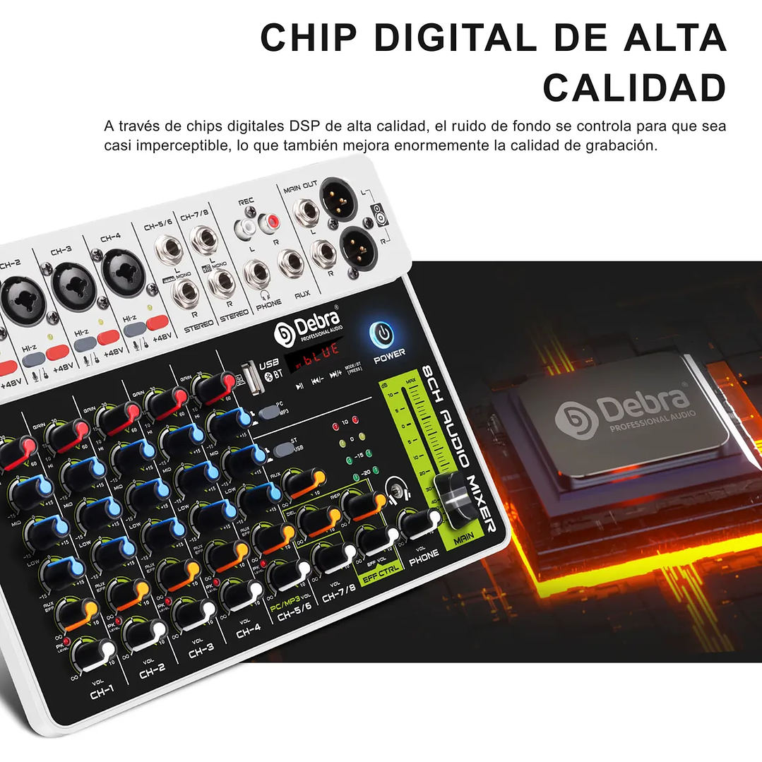 Mezcladora de Audio Debra V8 – Consola de Sonido Profesional Multicanal 5