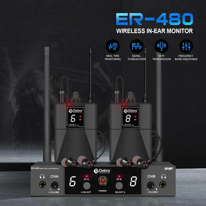 Monitor In Ear Inalámbrico Debra ER-480 UHF con 2 Receptores 3