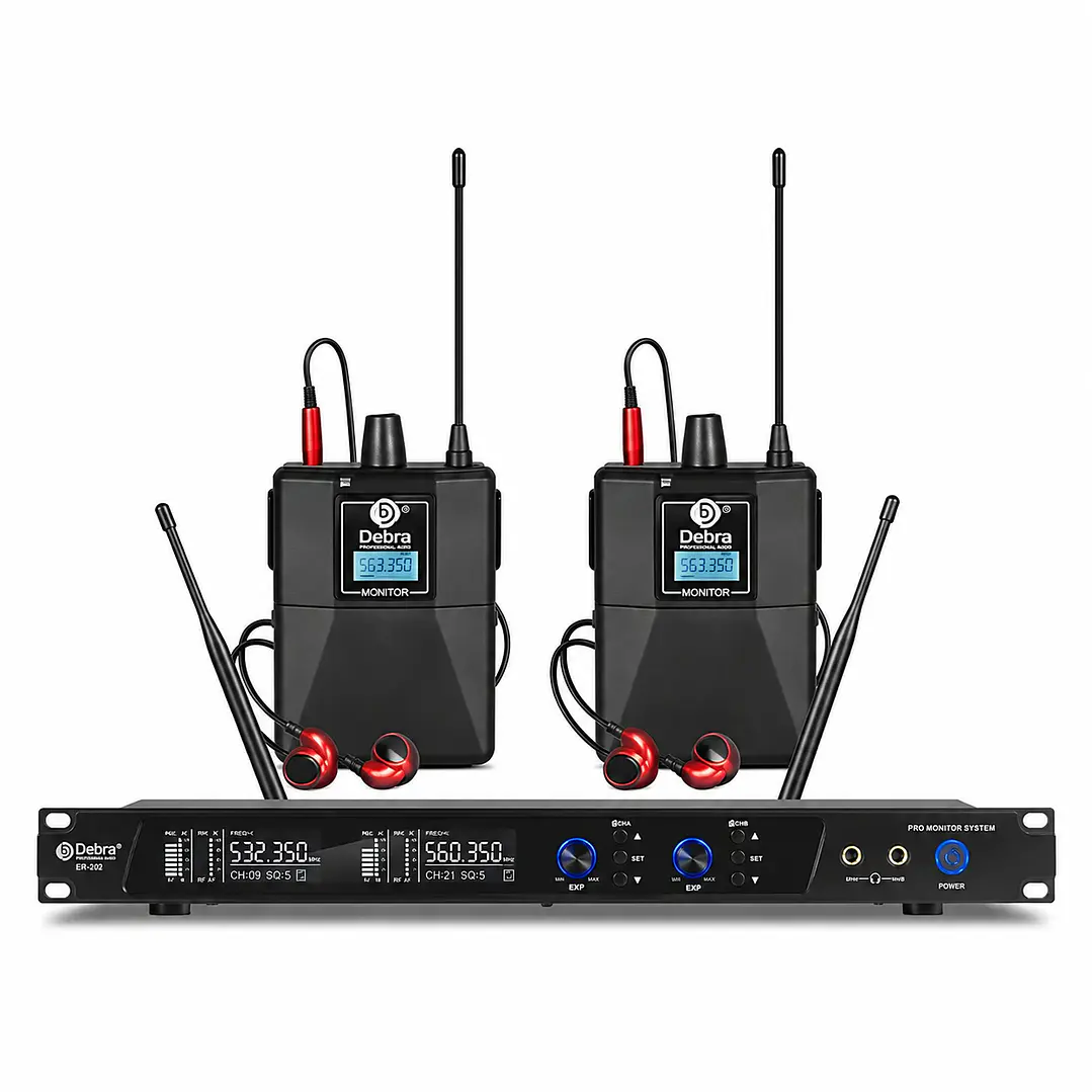 Sistema In Ear Inalámbrico DEBRA ER-202 con 2 Receptores | Monitor In Ear UHF Profesional 1