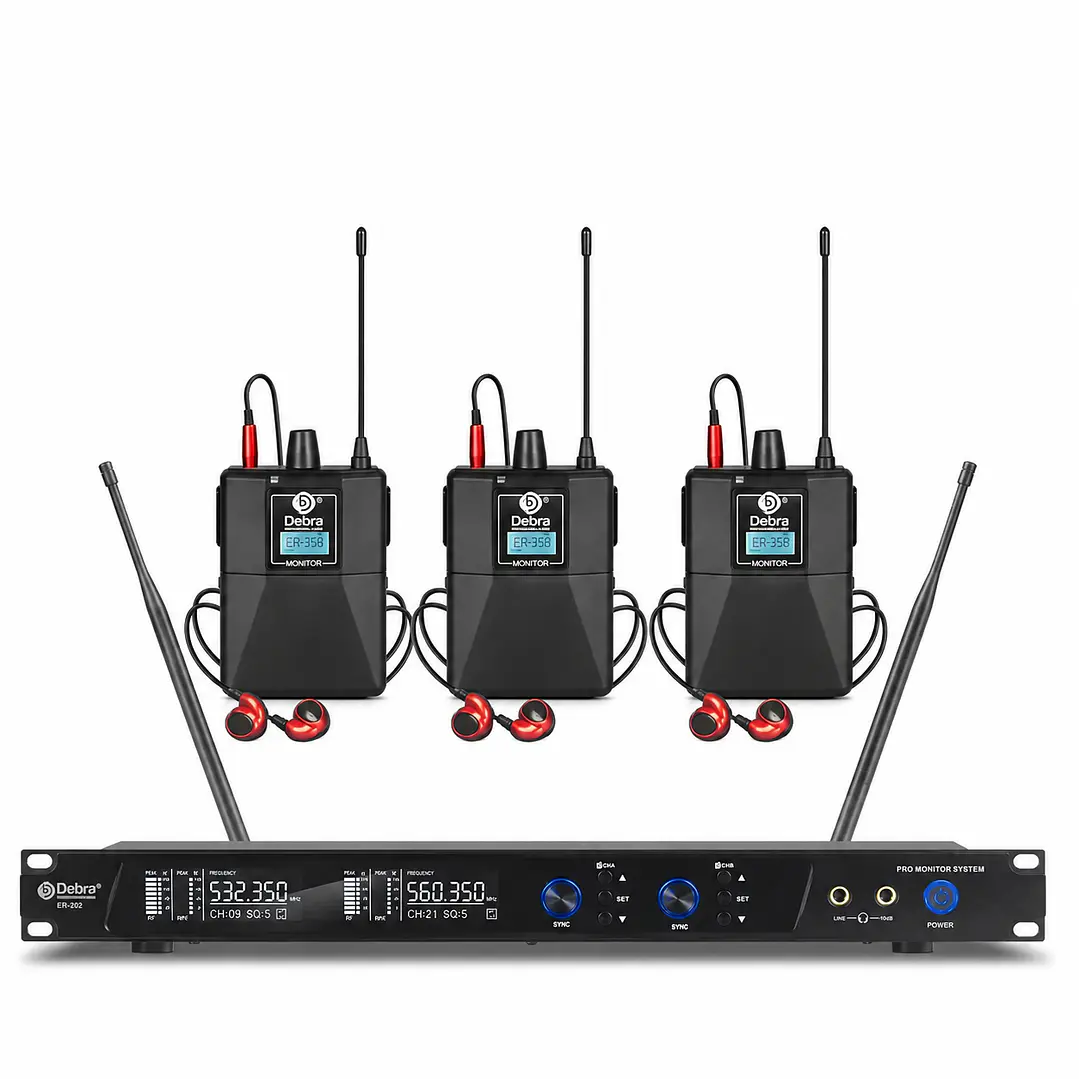 Sistema In Ear Inalámbrico DEBRA ER-202 con 3 Receptores | Monitor In Ear UHF Profesional 1
