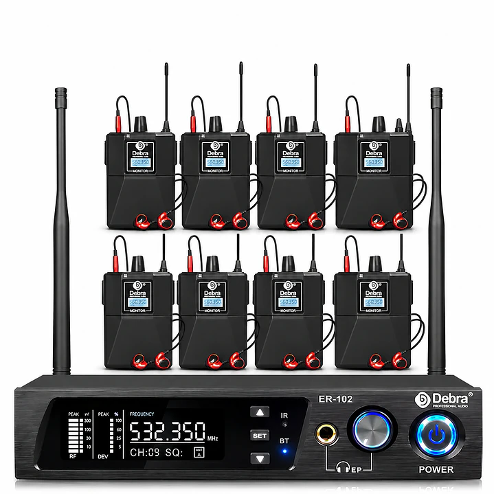Sistema In Ear Inalámbrico DEBRA ER-102 UHF con 8 Receptores 1