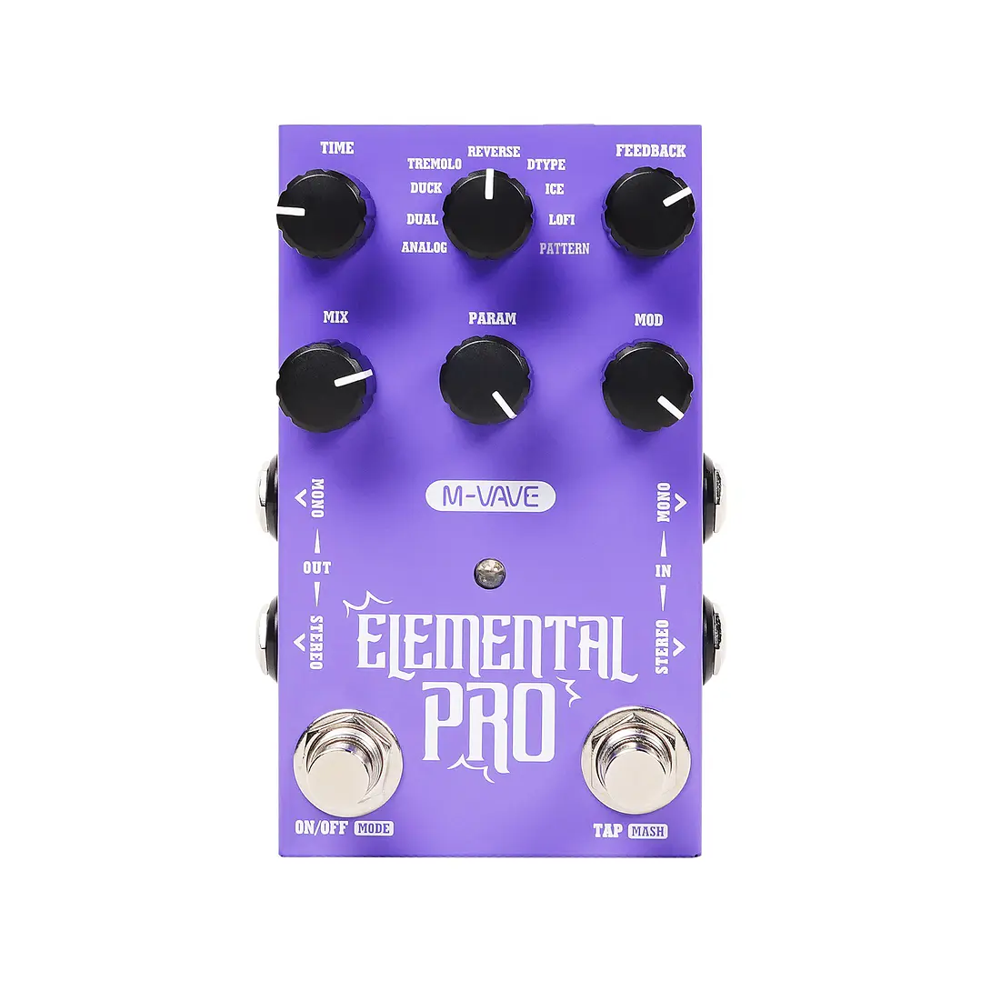 Pedal Delay M-VAVE Elemental Pro Estéreo 9 Modos Tap Tempo 1