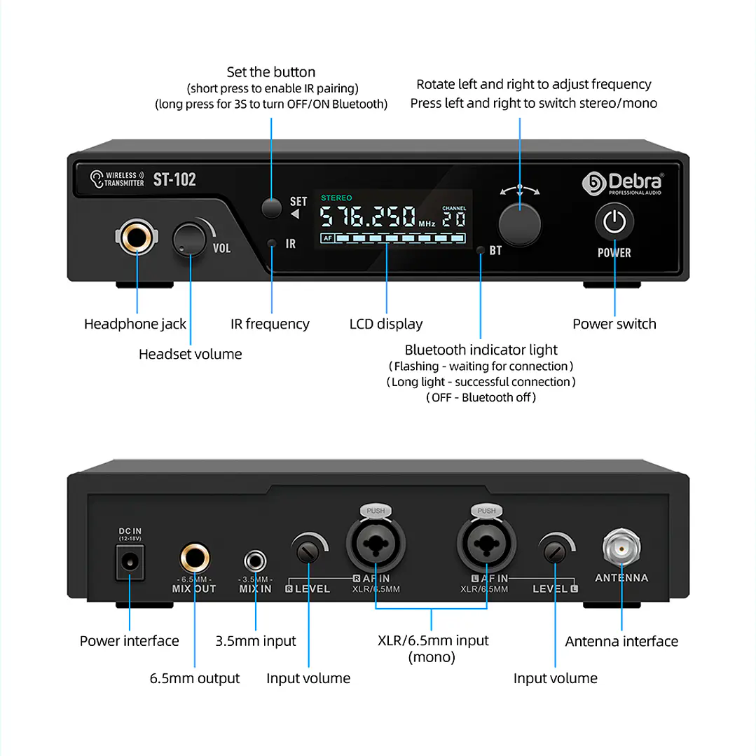 Sistema In-Ear Inalámbrico Debra ST-102 UHF Estéreo Bluetooth 3