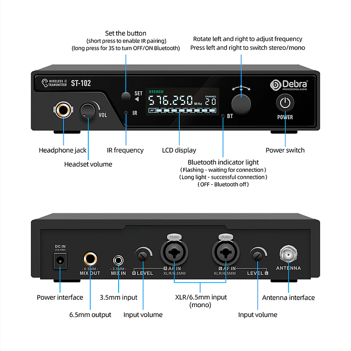 Sistema In-Ear Inalámbrico Debra ST-102 UHF Estéreo Bluetooth 3
