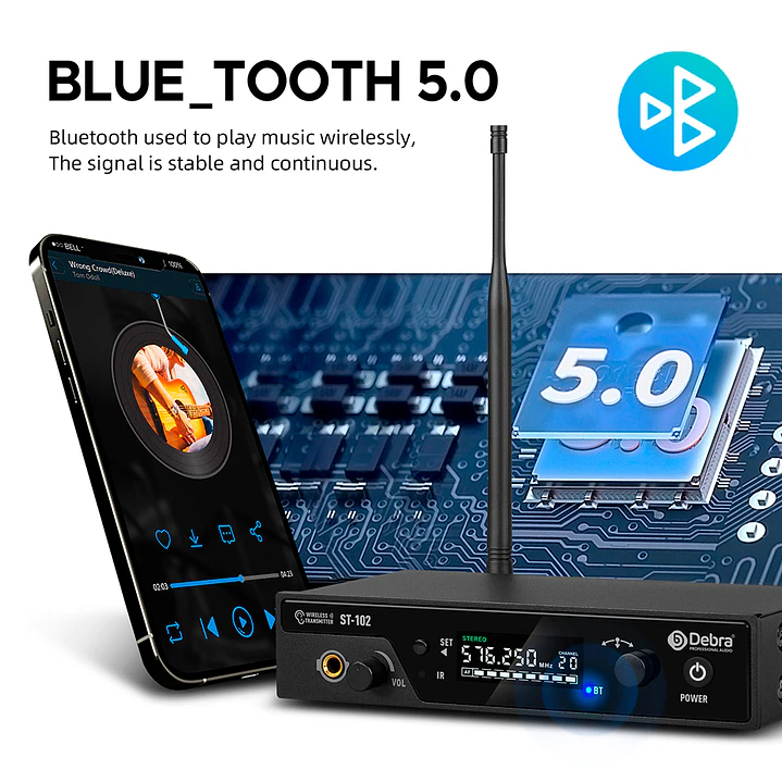 Sistema In-Ear Inalámbrico Debra ST-102 UHF Estéreo Bluetooth 6