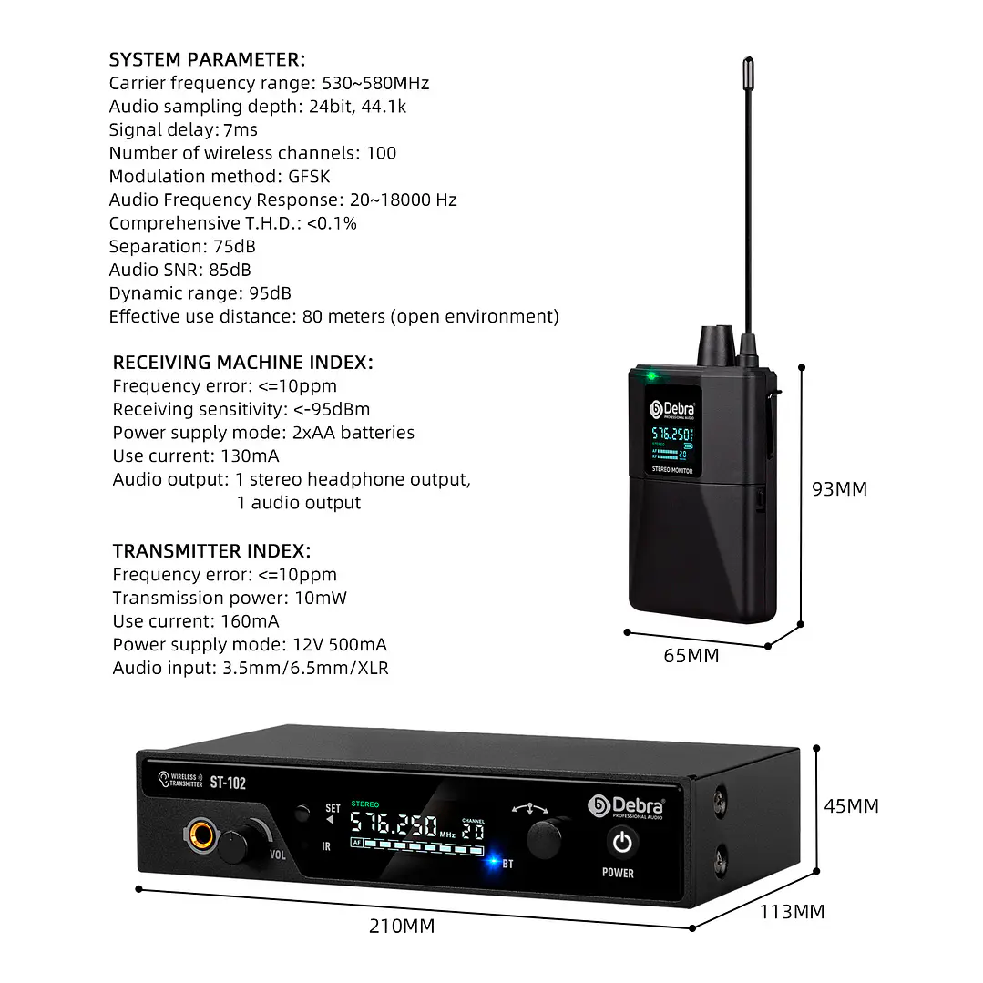 Sistema In-Ear Inalámbrico Debra ST-102 UHF Estéreo Bluetooth 7