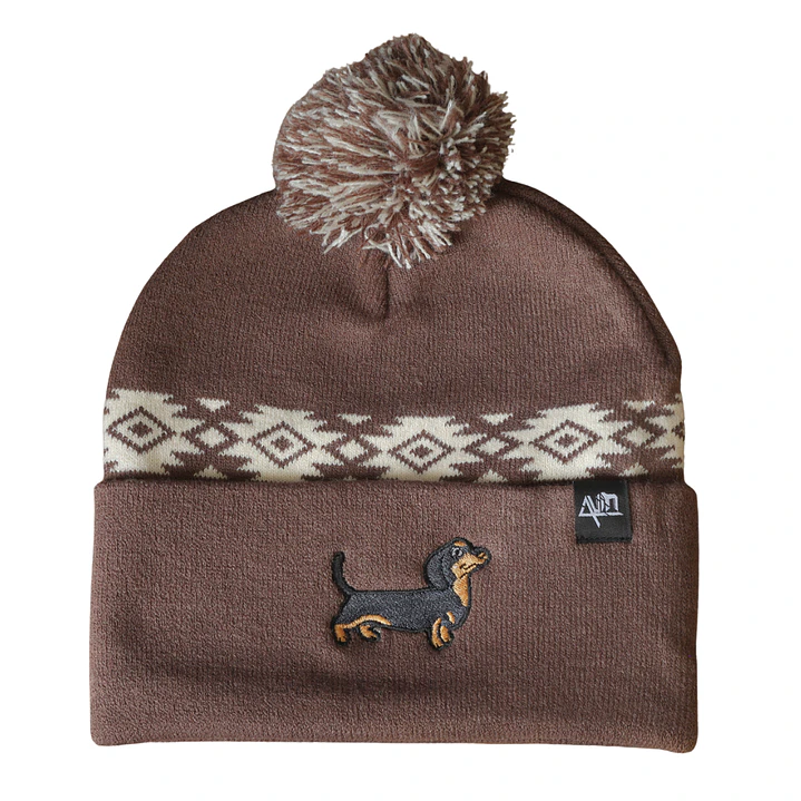 Gorro Con pompón Bordado con Perro salchicha Dachshund Negro 1