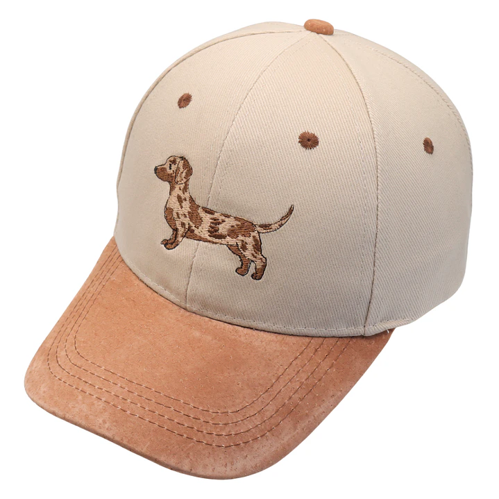 Jockey bordado con perro salchicha dachshund arlequin café  3