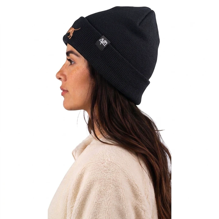 Gorro bordado con salchicha Dachshund Arlequín café  3
