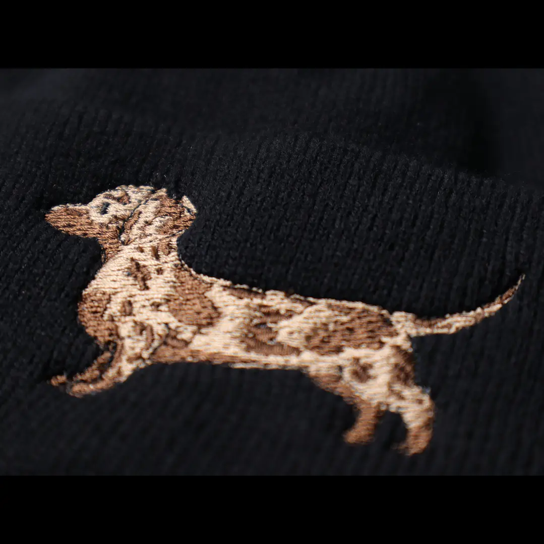 Gorro bordado con salchicha Dachshund Arlequín café  5