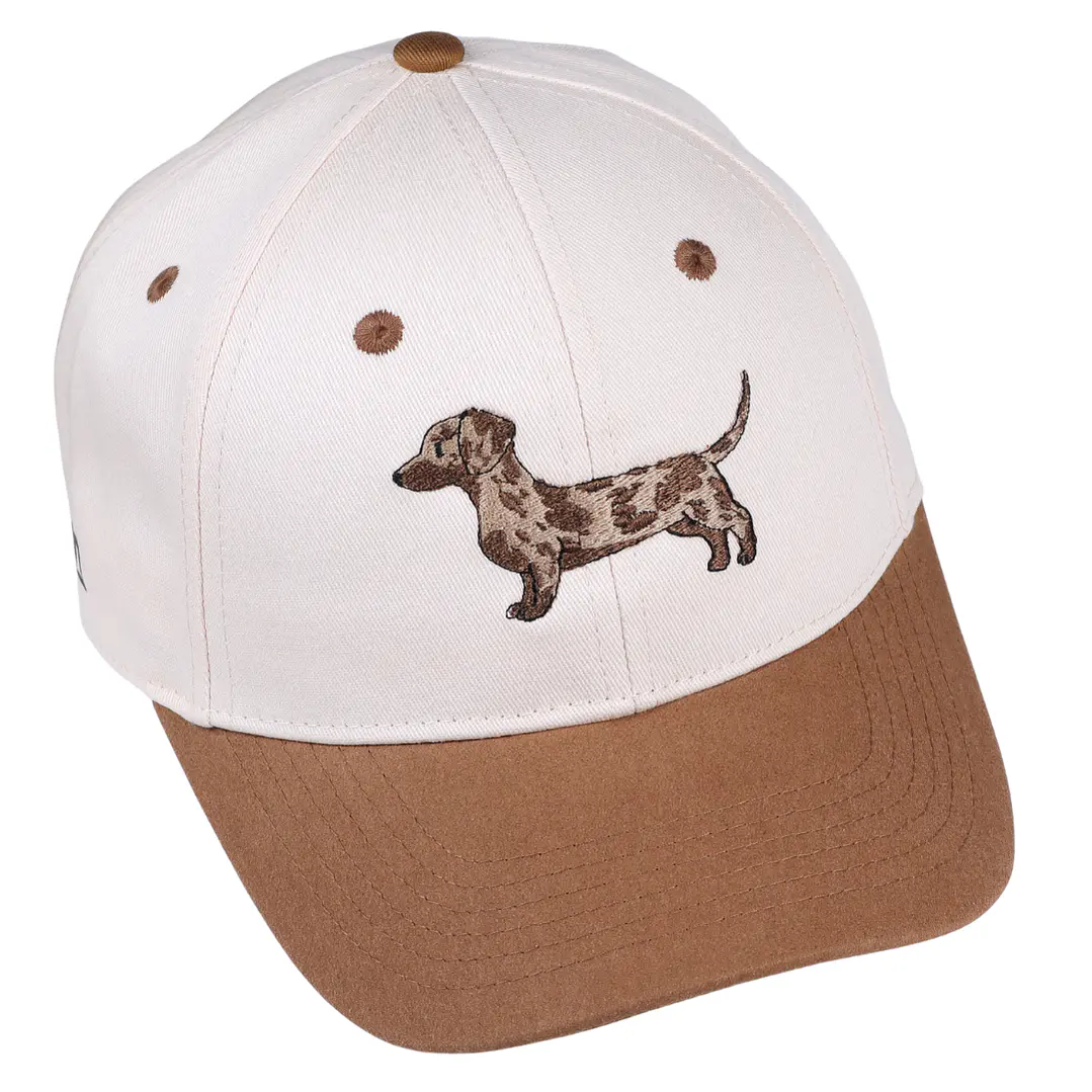 Jockey bordado con perro salchicha dachshund arlequin café  1