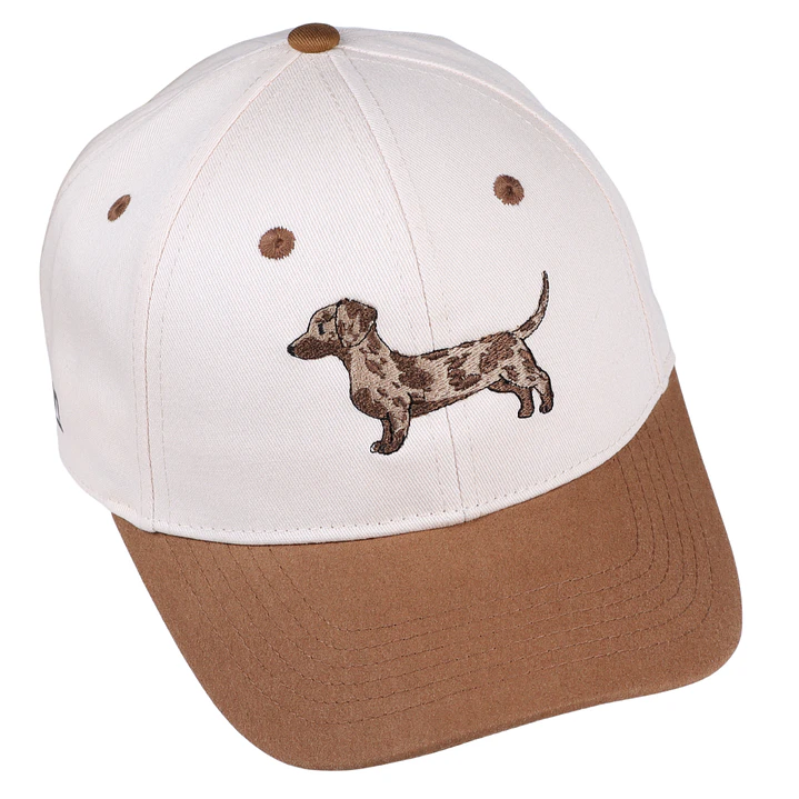 Jockey bordado con perro salchicha dachshund arlequin café  1