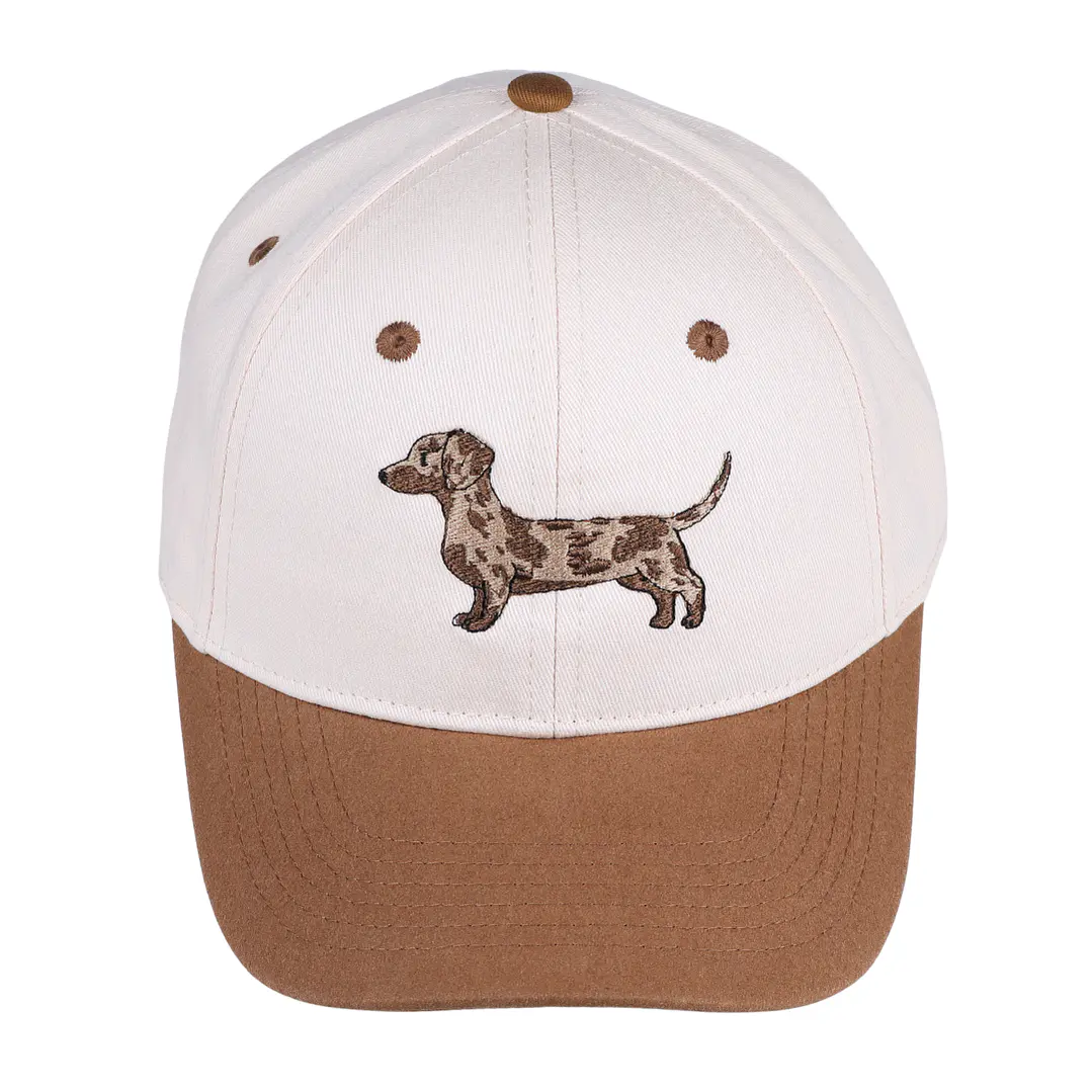 Jockey bordado con perro salchicha dachshund arlequin café  3