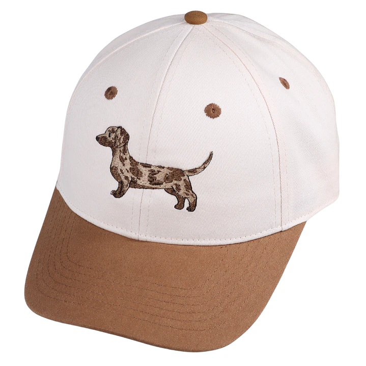 Jockey bordado con perro salchicha dachshund arlequin café  4