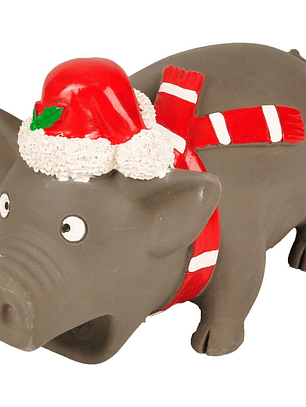 Juguete de latex de navidad cerdo con gorro flamingo 21cm
