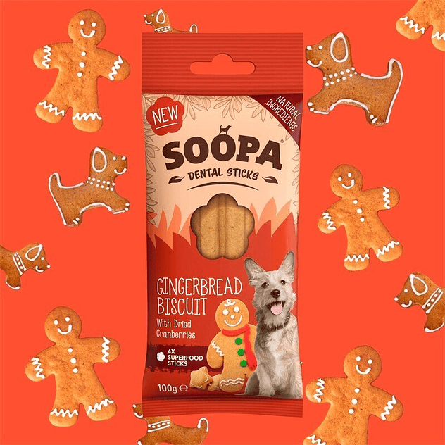 Soopa Sticks Dentales Galleta de Gengibre navidad para Perros 1