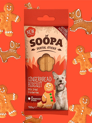 Soopa Sticks Dentales Galleta de Gengibre navidad para Perros