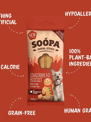Soopa Sticks Dentales Galleta de Gengibre navidad para Perros