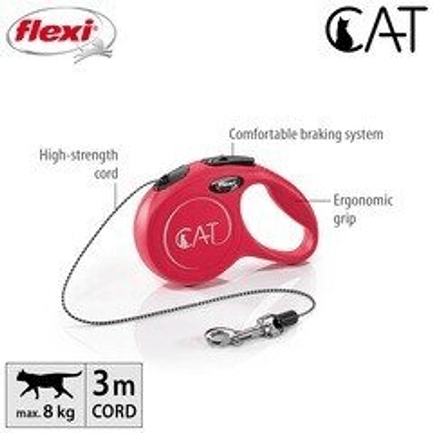 Flexi correa retractil para gato classic cordon rojo 3m 2