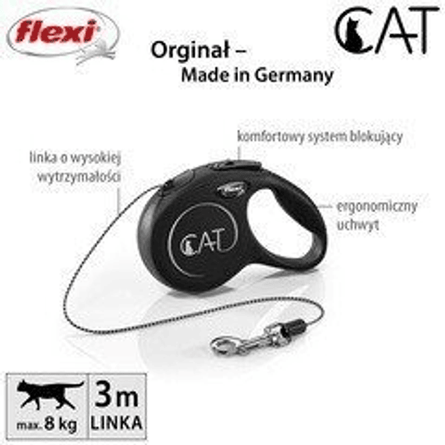Flexi correa retractil para gato classic cordon negro 3m 2