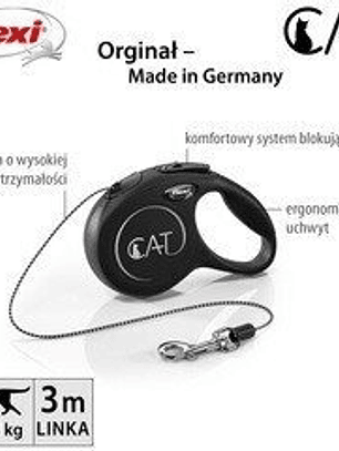 Flexi correa retractil para gato classic cordon negro 3m