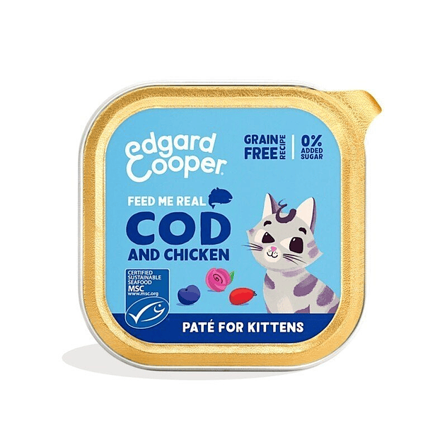 Edgard & Cooper Kitten Bacalao y Pollo Paté Tarrina 85 Gr para Gatos 1