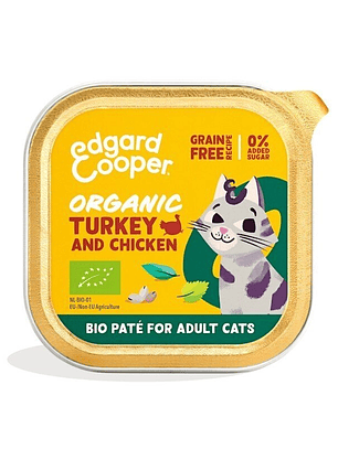 Edgard & Cooper Adult Pavo y Pollo Ecológicos Paté Tarrina 85 Gr para Gatos