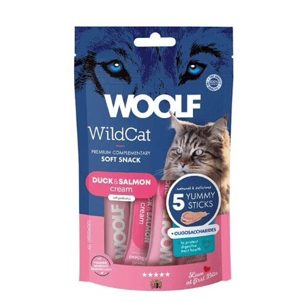 Woolf Wildcat Crema Pato, Salmón y Oligosacáridos 70gr (5x14gr) 1