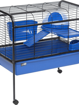 Jaula para Conejo con Soporte Movible Flamingo (98x51,5x8cm) - Benny Azul / Negro