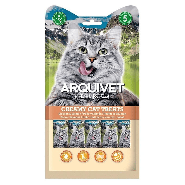 Creamy Cat Treats - Snack cremoso de Pollo y Salmón (Bolsa con 5 sobres de 14 g) 1