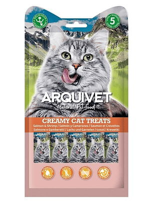 Creamy Cat Treats - Snack cremoso de Salmón y gambas (Bolsa con 5 sobres de 14 g