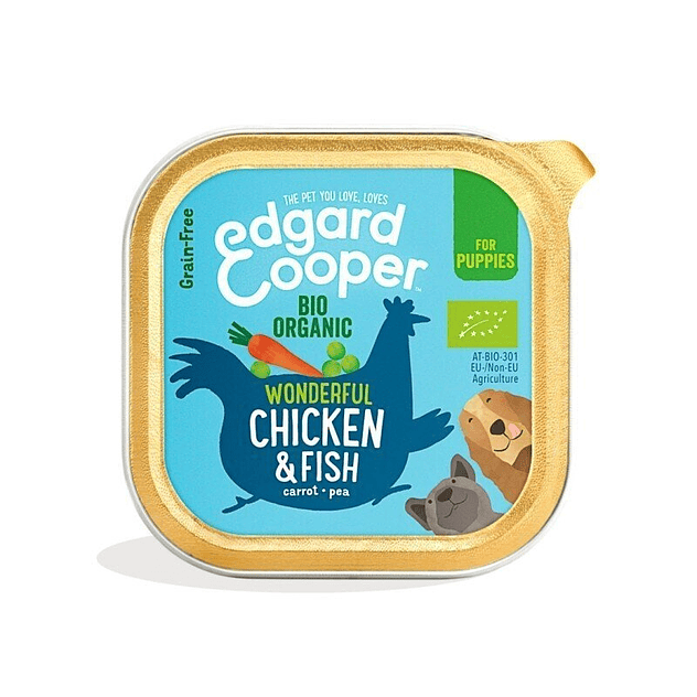 Edgar & Cooper Puppy Bio Pollo y Pescado Orgánico 100 Gr Tarrina para Perros 1