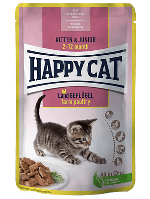 Happy Cat Pouch Kitten & Junior Land-Geflügel (ave de corral) Carne en Salsa